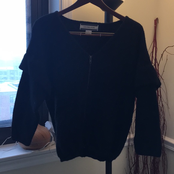 Wool cocoon puff sleeve black zip up cardigan - Picture 6 of 7